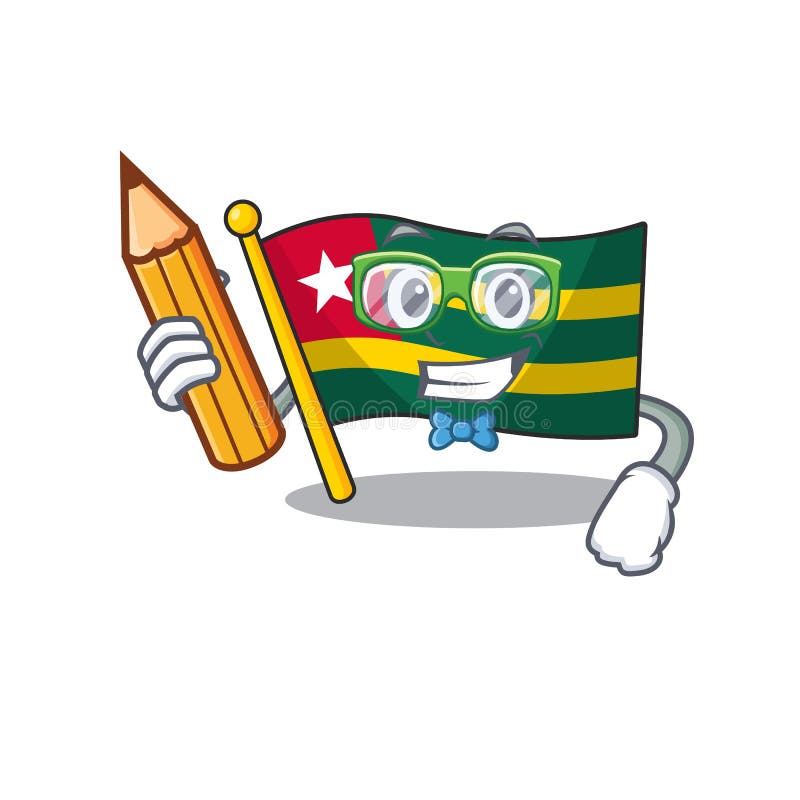 Cool smart Student flag togo Scroll character holding pencil stock illustration