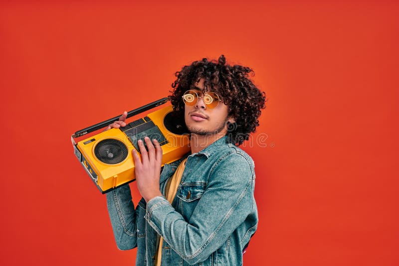 Cool stylish boy with beat box stock photo Cool stylish boy with beat box stock photo