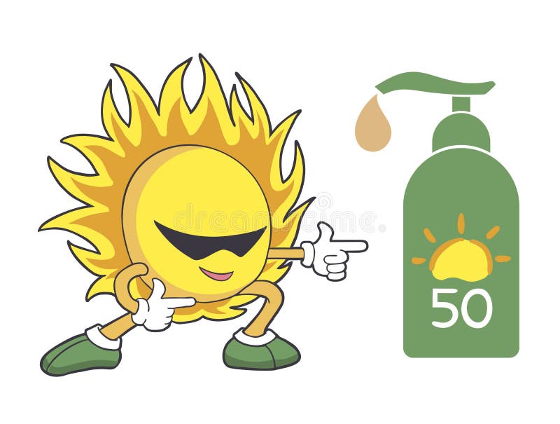 Emoji Sunscreen Bottle and Cute Sun Vector Icon Isolated on White
