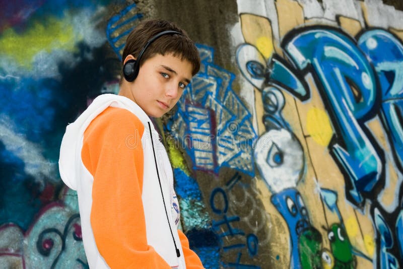 Cool teenager listening music