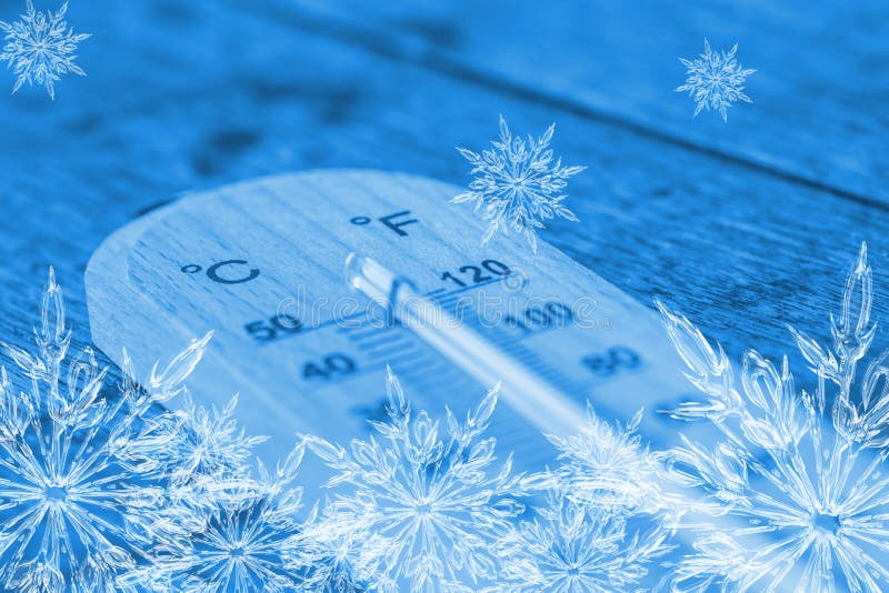 Cool thermometer with ice flake. stock photography Cool thermometer with ice flake. stock photography