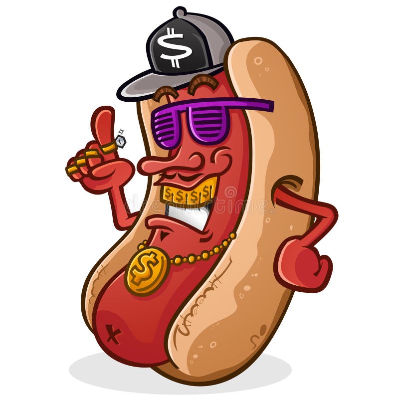 Hot Dog Hip Hop Rapper Cartoon Character