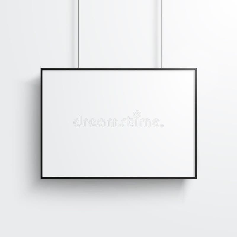 Vector White Poster With Black Frame Mockup On Grey Wall