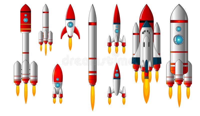 Cool White Red Rockets Airplane Shuttle Cartoon