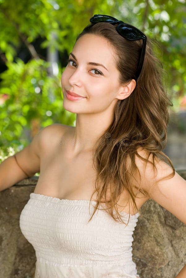 Cool young brunette. stock photo