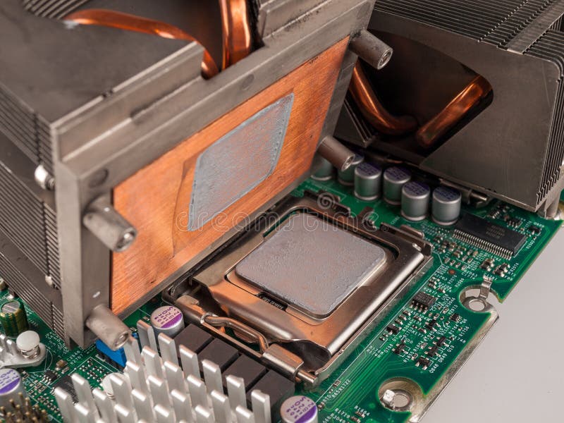 Cooling fan with cpu in the computer system unit, cooling the computer air, repair and upgrade, cooling computer stock images