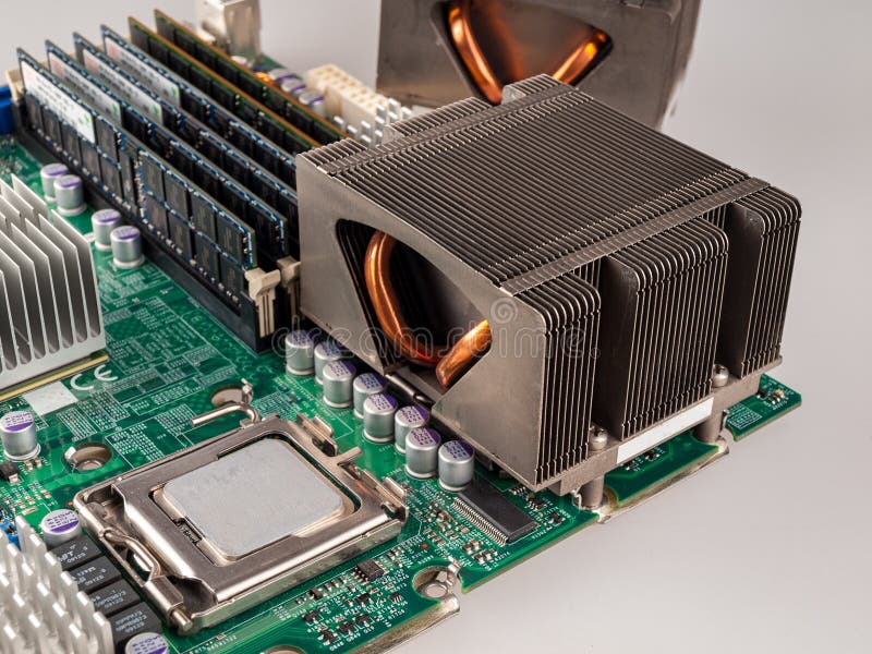 Cooling fan with cpu in the computer system unit, cooling the computer air, repair and upgrade, cooling computer royalty free stock image