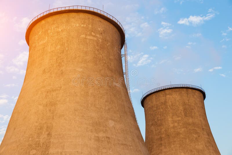 Cooling towers of the power plant royalty free stock photos