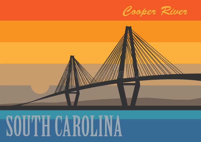 Charleston South Carolina Cooper River Bridge Vintage Travel Decal Sticker Souvenir
