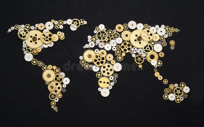 Global cooperation. World map formed by gears. Global cooperation. World map formed by gears