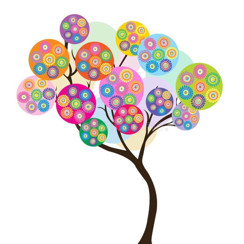 Copac colorat cu cercuri cu flori punctate royalty free illustration