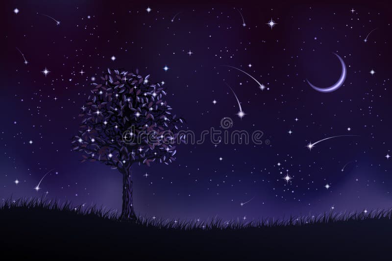 Copac singuratic noaptea stock illustration