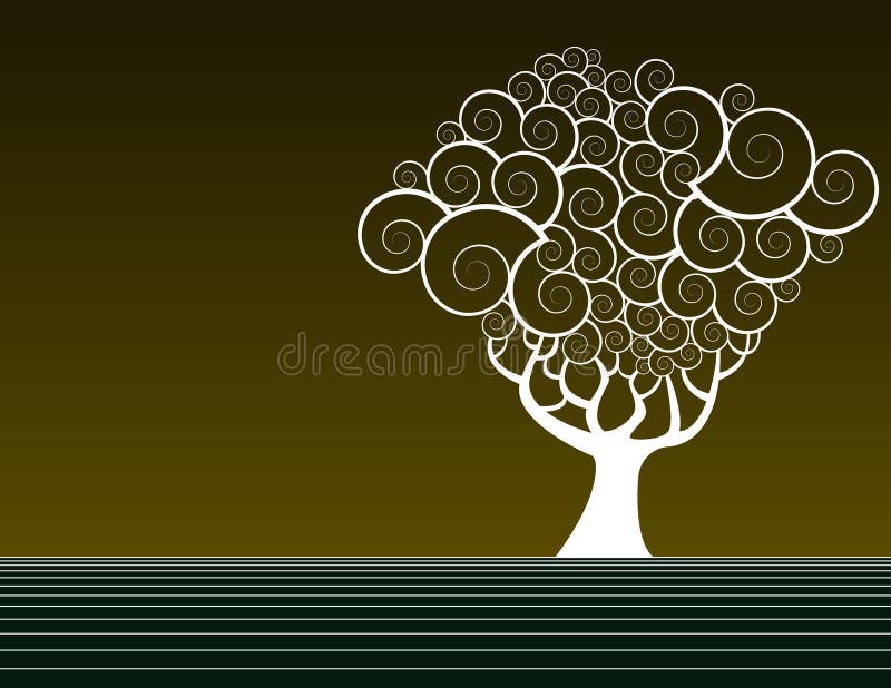 Copac singuratic împotriva cerului întunecat vector illustration