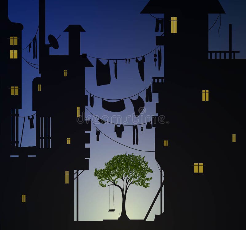 Copac singuratic în interiorul mare oraș mare vector illustration
