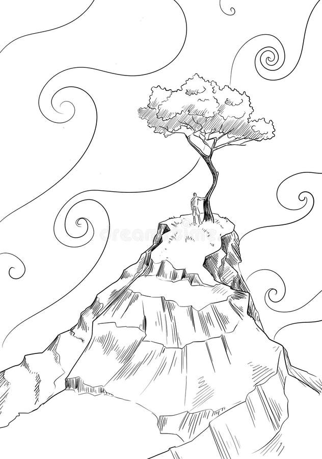 Copac singuratic și cer magic stock illustration