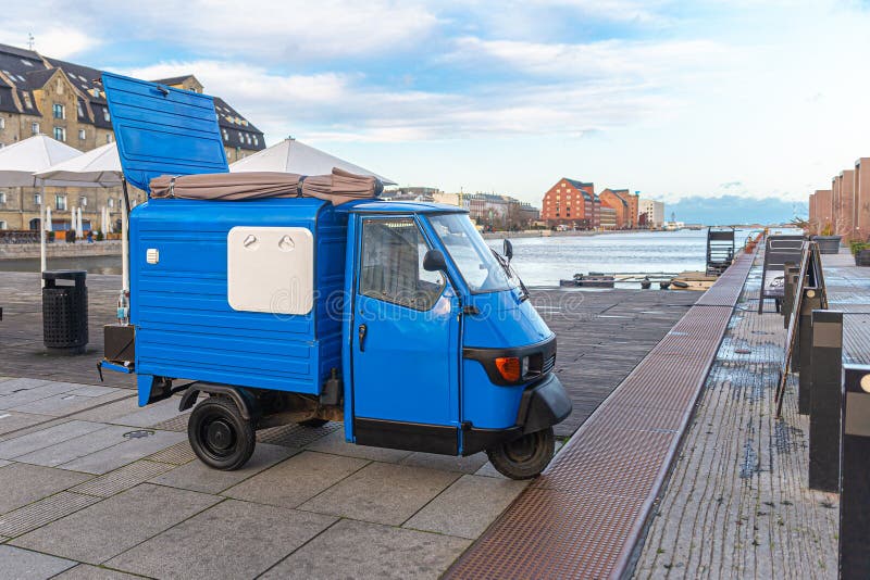 Three-wheeled Mini Truck Parked Near the Sea Pier Stock Image - Image ...