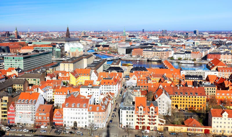 Copenhagen downtown architecture view from above - from the Church of Our Saviour stock images