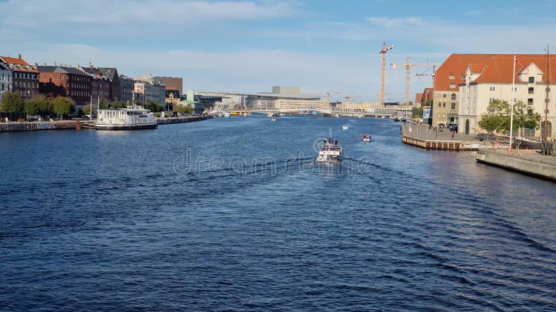 8K Copenhagen - Boat Sails Under the Bridge. Gimbal-stabilized Movement  Over the Bridge Stock Footage - Video of building, canal: 230997078