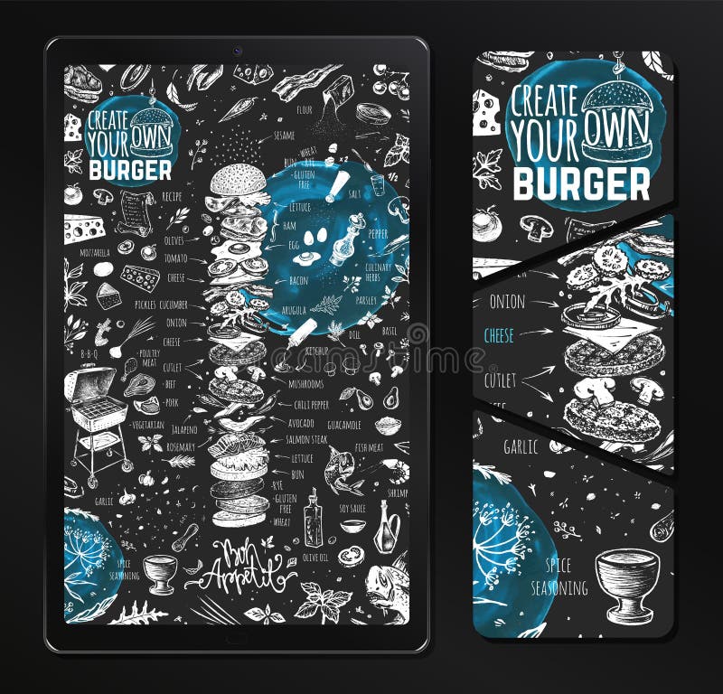 Coperchio del menu Burger per ristorante Design di annaffiamento royalty illustrazione gratis