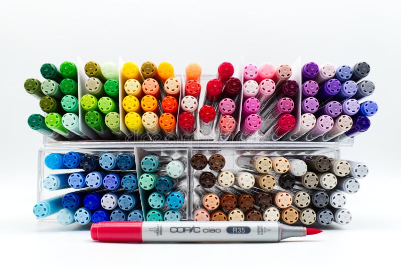 Many colored markers in package. Studio Photo, Stock image