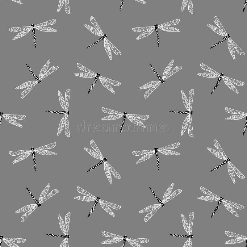 Dragonfly seamless pattern. Frivolous print on grey background. Vector illustration. Dragonfly seamless pattern. Frivolous print on grey background. Vector illustration.