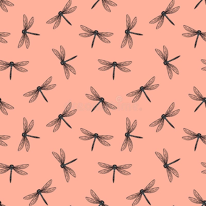 Dragonfly seamless pattern. Frivolous print on pink background. Vector illustration. Dragonfly seamless pattern. Frivolous print on pink background. Vector illustration.