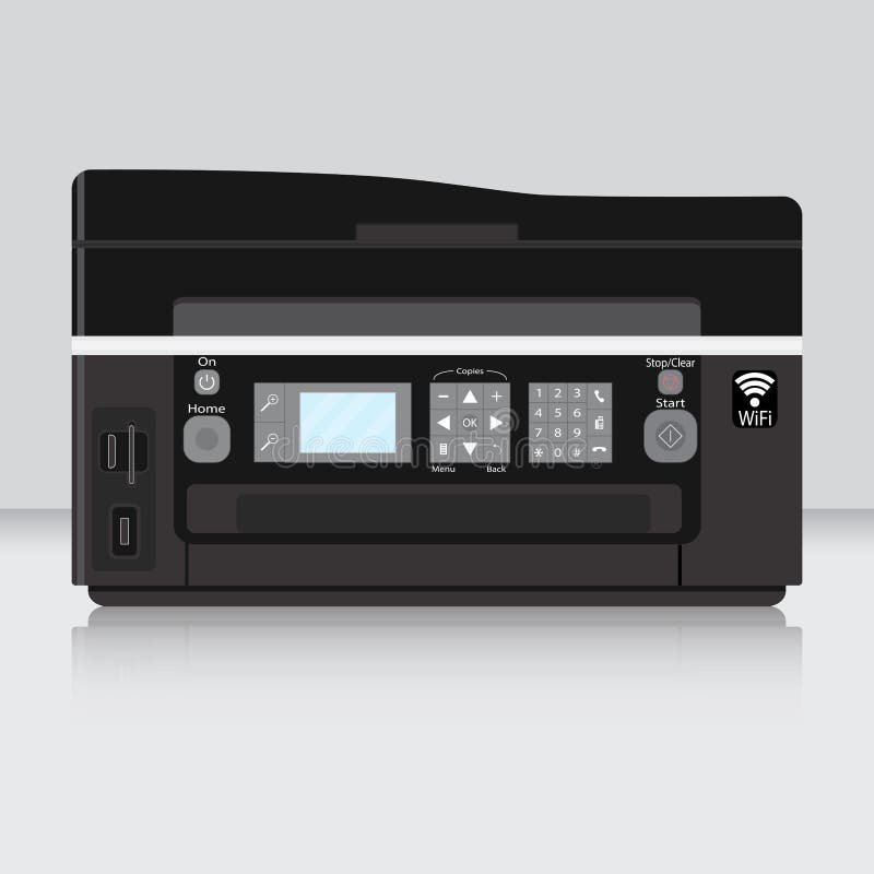 Copier and Computer Printer Flat Stock Vector Illustration of copier