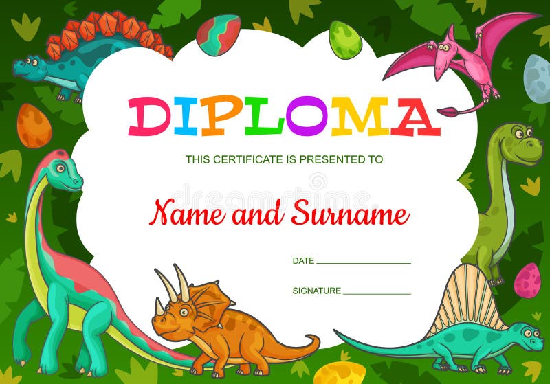 Copii diploma reptile dinozauri desene animate în junglă stock illustration