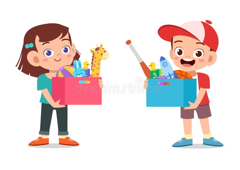 Copil băiat și fată exploatație cutie de vector jucărie izolat vector illustration