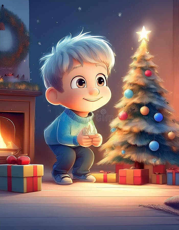 Copil de desen animat brad de Crăciun stock photos