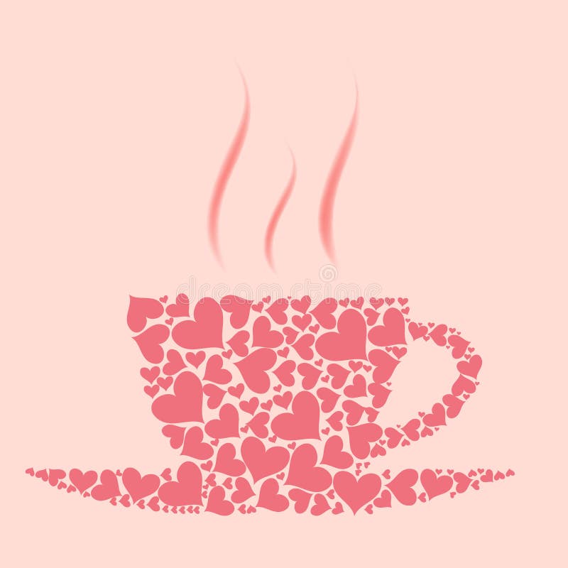 Caneca de café vetorial de corações vermelhos ilustração do vetor