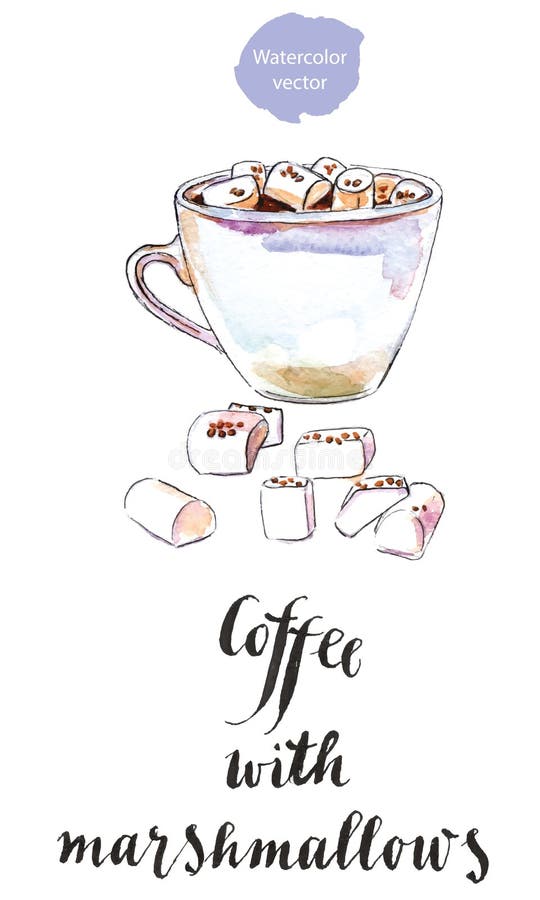 Uma chávena de café preto com marshmallows ilustração do vetor