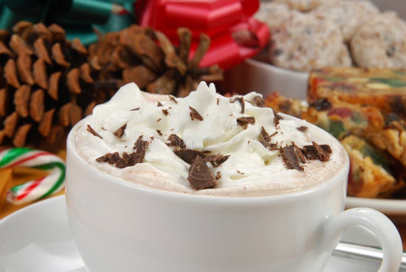 Copo do chocolate quente rico com creme chicoteado fotografia de stock Copo do chocolate quente rico com creme chicoteado fotografia de stock