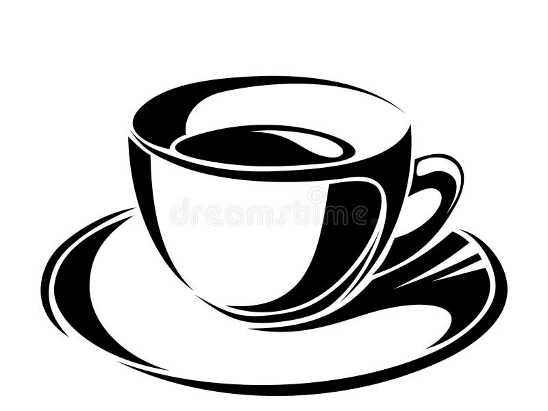 Chá numa chávena. Silhuetas pretas vetoriais ilustração royalty free