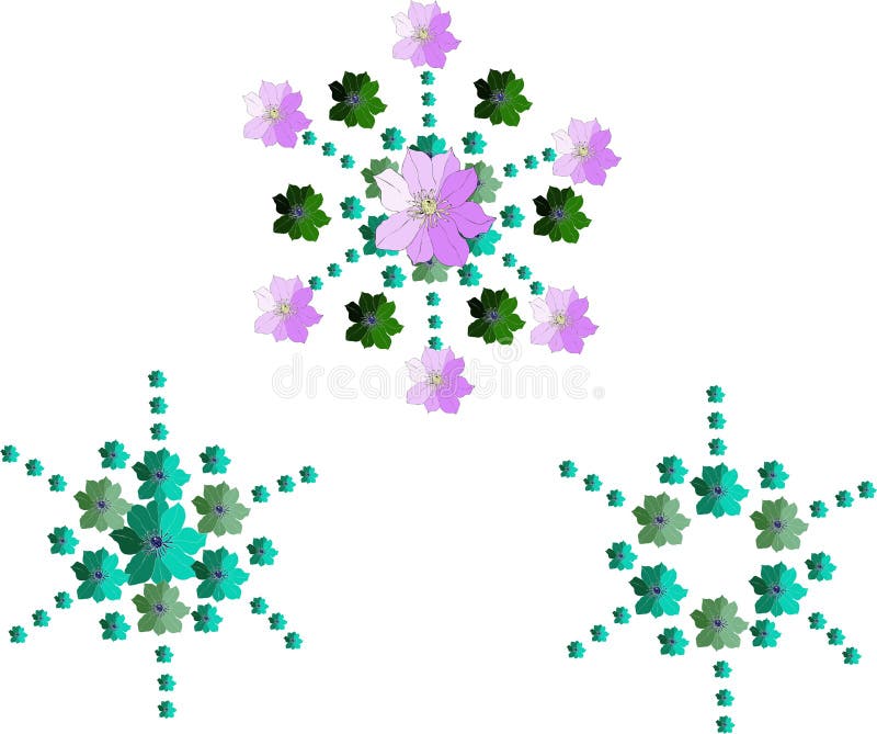 Copos de nieve florales elegantes Flores dibujadas mano de la clemátide libre illustration Copos de nieve florales elegantes Flores dibujadas mano de la clemátide libre illustration