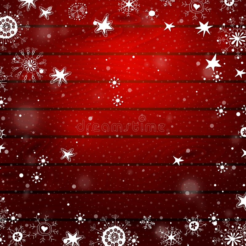 Copos de nieve de la Navidad en un fondo de madera rojo libre illustration Copos de nieve de la Navidad en un fondo de madera rojo libre illustration