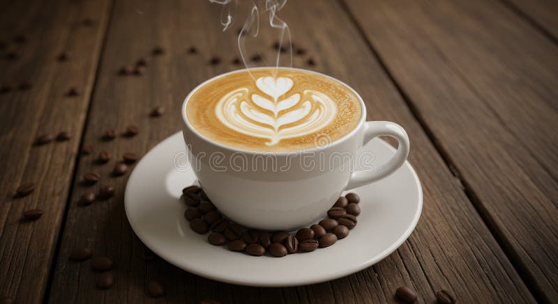 Coppa del caffè a vapore di ultima generazione su legno di ruggine con fagioli freschi di fusione aromatica illustrazione vettoriale