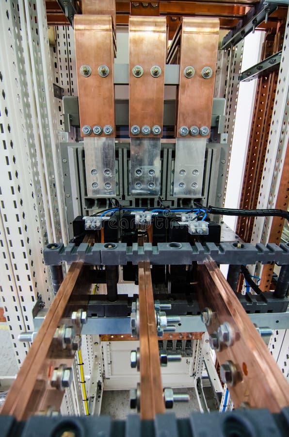 Copper Busbar Connection Circuit Breaker Isolated on White Background