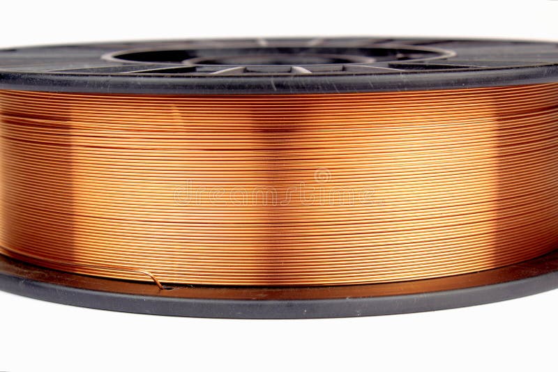 Copper Coated Steel Wire on a Plastic Spool. Welding Wire. Stock Image Image of brass, wire