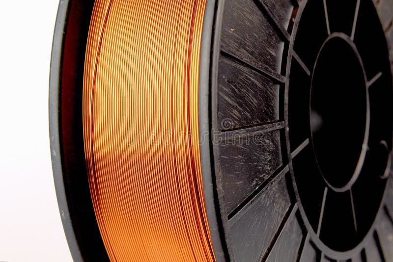 Copper Coated Steel Wire on a Plastic Spool. Welding Wire. Stock Image Image of reel, roll