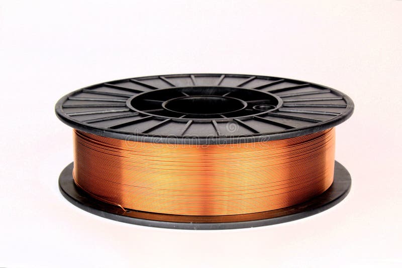 Copper Coated Steel Wire on a Plastic Spool. Welding Wire. Stock Photo Image of manufacturing