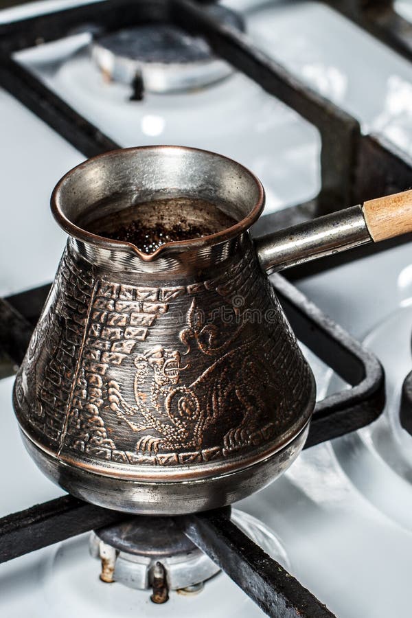 Copper Coffeepot on the Gas Stove at Home Stock Photo Image of brew