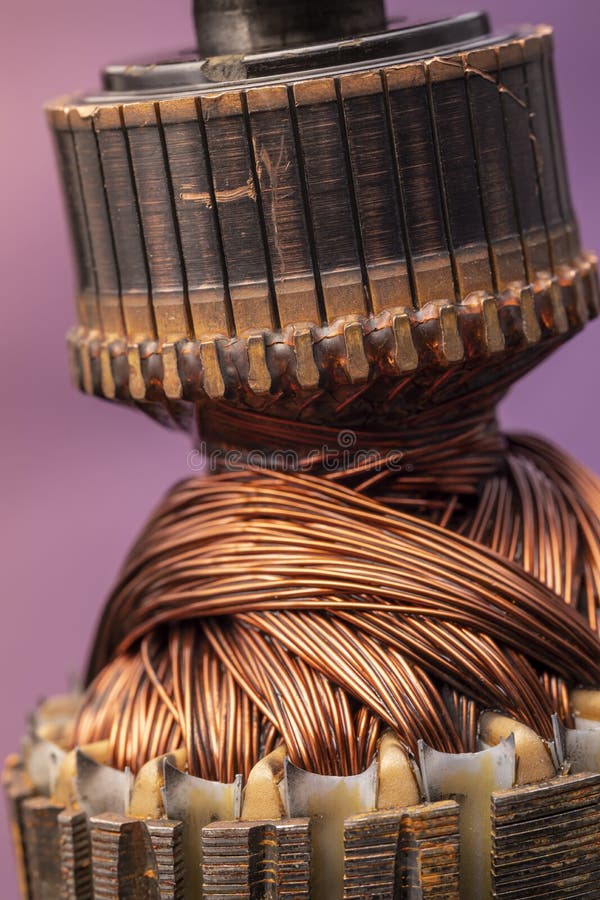 Copper Commutator Bar of the Electric Motor Close Up Stock Photo