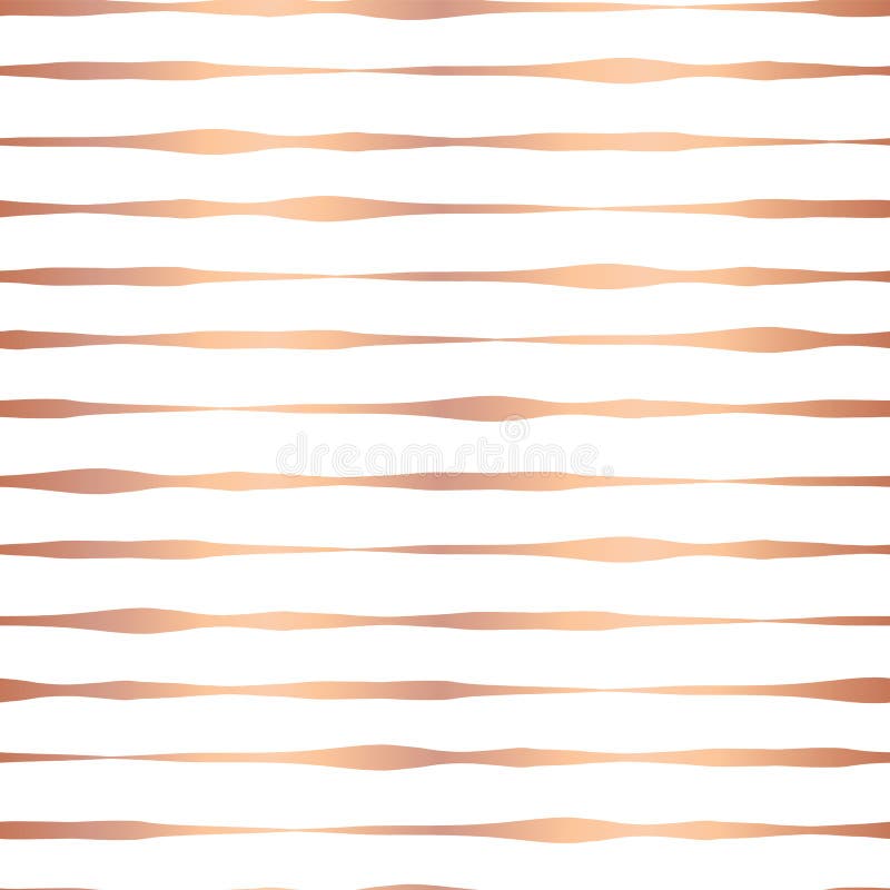 Copper foil hand drawn horizontal lines seamless vector pattern. Rose gold wavy irregular stripes on white background. Elegant design. Digital paper, party, birthday, invitation, New Year, gift wraps
