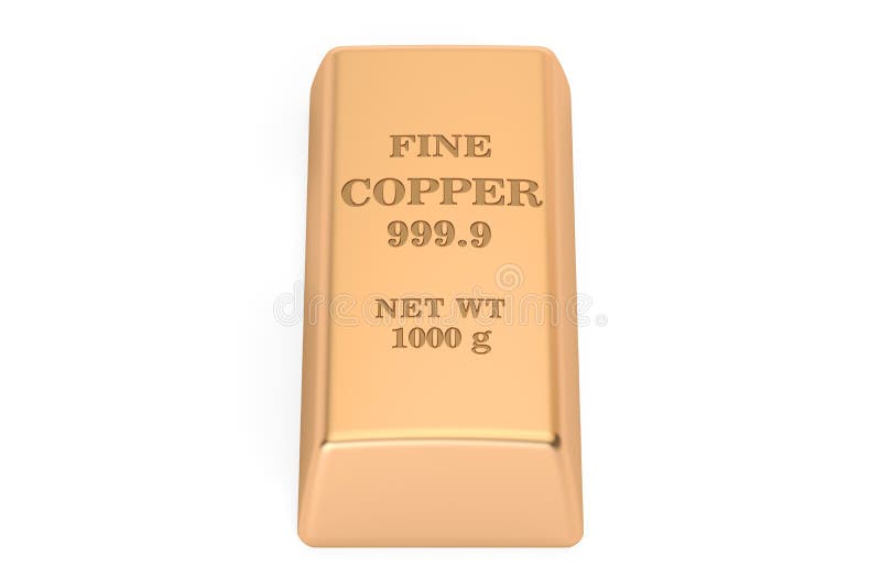 Single copper ingot on rows of shiny copper ingots or bars