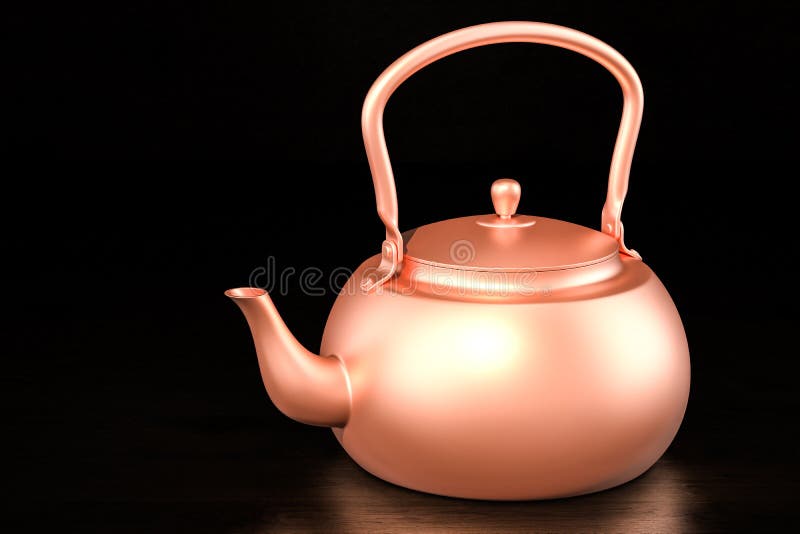 Copper Kettle on the Gas Stove in Kitchen Interior. 3D Rendering Stock