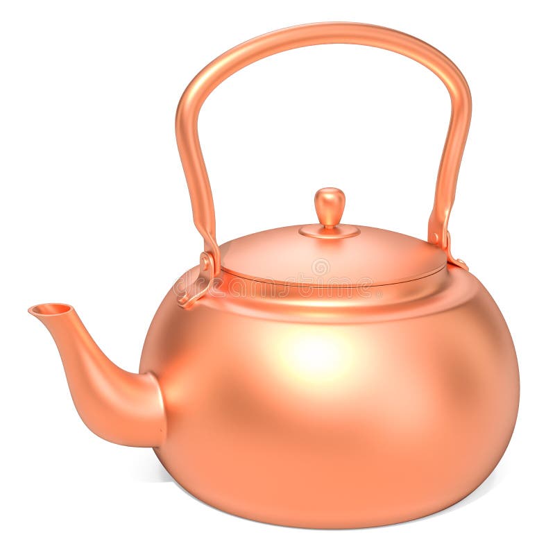 Copper Kettle on the Gas Stove in Kitchen Interior. 3D Rendering Stock