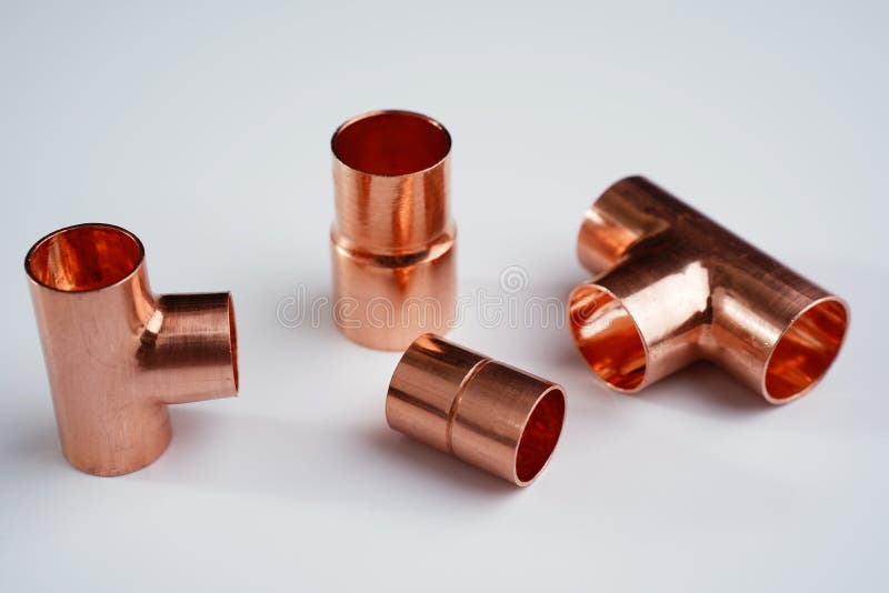 Copper Plumbing Fitting Adapters Copper Pipe Accessories Isolated at