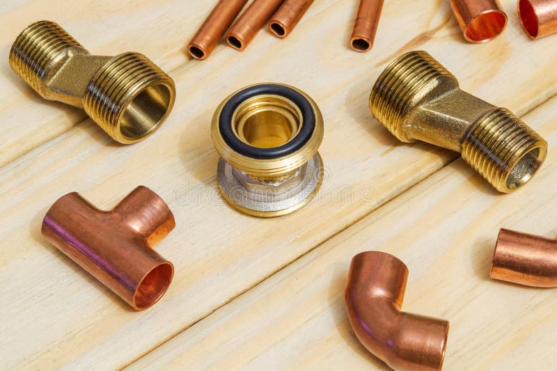 Copper Water Pipe Fittings Plumbing Concept or Repair Water Supply ...