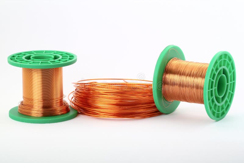 Copper wire on rolls, on white